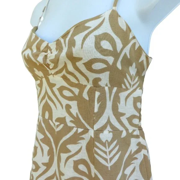 LiNeN CoTToN American Eagle Halter Maxi Dress Damask Smocked Tie Back Adj Straps - Picture 2 of 9